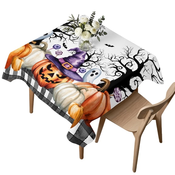 Waterproof Tablecloth Scary Halloween Pumpkin Ghost Square Table Cloth 54x54in,Wipeable Washable Table Cover Tree Black White Tablecloths for Dining Tables Kitchen Picnic Camping Outdoor Party