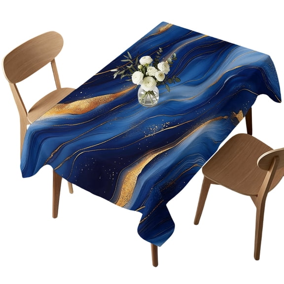 Waterproof Tablecloth Seamless Abstract Wavy Line Rectangle Table Cloth 52x70in,Wipeable Washable Table Cover Gold Royal Blue Texture Tablecloths for Dining Tables Kitchen Picnic Camping Ourdoor