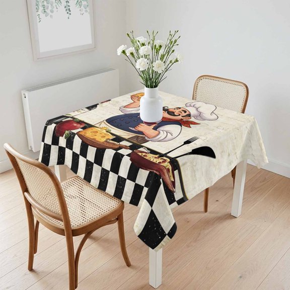 Waterproof Tablecloth Smiling Chef Cheese Wine Square Table Cloth 60x60in,Wipeable Washable Table Cover Retro Kitchen Art Tablecloths for Dining Tables Kitchen Picnic Camping Ourdoor Party