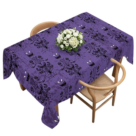 Waterproof Tablecloth Spooky Halloween Haunted Ghost Cobweb Rectangle Table Cloth 60x120in,Wipeable Washable Table Cover Black Purple Tablecloths for Dining Tables Kitchen Picnic Camping Ourdoor