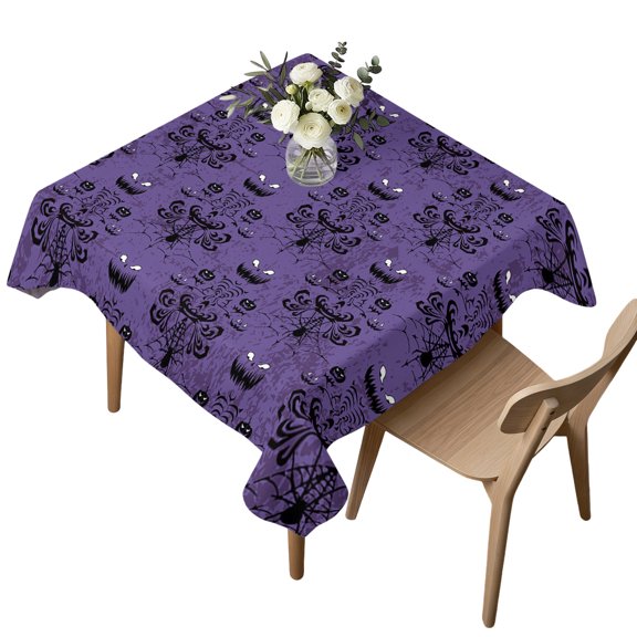 Waterproof Tablecloth Spooky Halloween Haunted Ghost Cobweb Square Table Cloth 54x54in,Wipeable Washable Table Cover Black Purple Tablecloths for Dining Tables Kitchen Picnic Camping Ourdoor Party