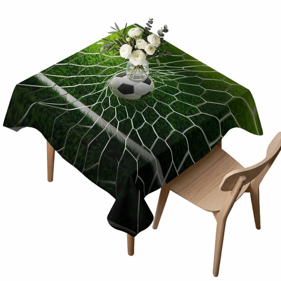 Waterproof Tablecloth Sports Soccer Ball Square Table Cloth 54x54in,Wipeable Washable Table Cover Goal Net Green Grass Tablecloths for Dining Tables Kitchen Picnic Camping Ourdoor Party