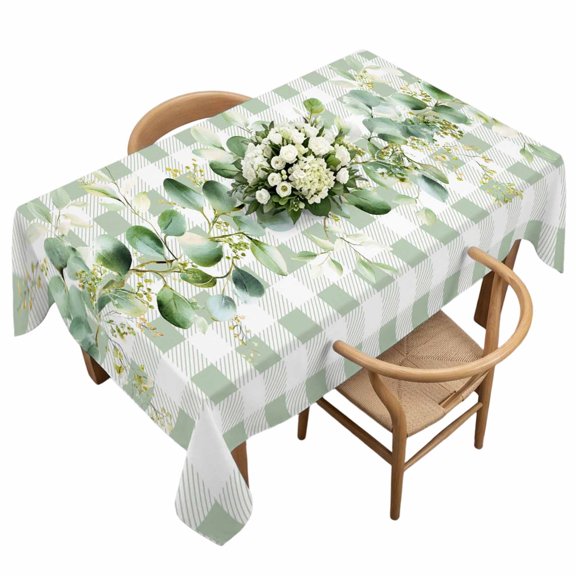 Waterproof Tablecloth Spring Eucalyptus Leaves Rectangle Table Cloth 60x120in,Wipeable Washable Table Cover Green White Glove Tablecloths for Dining Tables Kitchen Picnic Camping Ourdoor Party