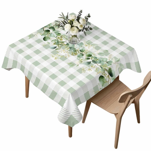 Waterproof Tablecloth Spring Eucalyptus Leaves Square Table Cloth 54x54in,Wipeable Washable Table Cover Green White Glove Tablecloths for Dining Tables Kitchen Picnic Camping Ourdoor Party
