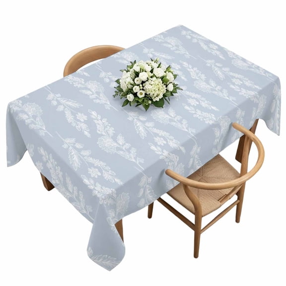 Waterproof Tablecloth Spring Flower Leaf Light Blue Rectangle Table Cloth 60x120in,Wipeable Washable Table Cover Summer Pastoral Botanical Tablecloths for Dining Tables Kitchen Picnic Ourdoor