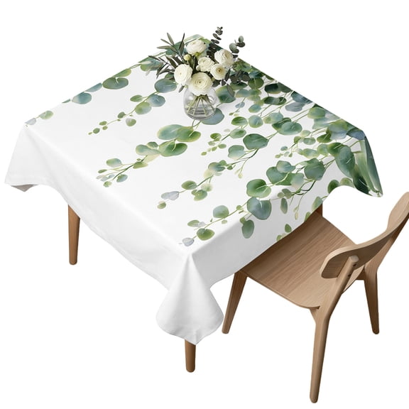 Waterproof Tablecloth Spring Green Eucalyptus Leaves Square Table Cloth 54x54in,Wipeable Washable Table Cover Watercolor Botanical Tablecloths for Dining Tables Kitchen Picnic Camping Ourdoor Party