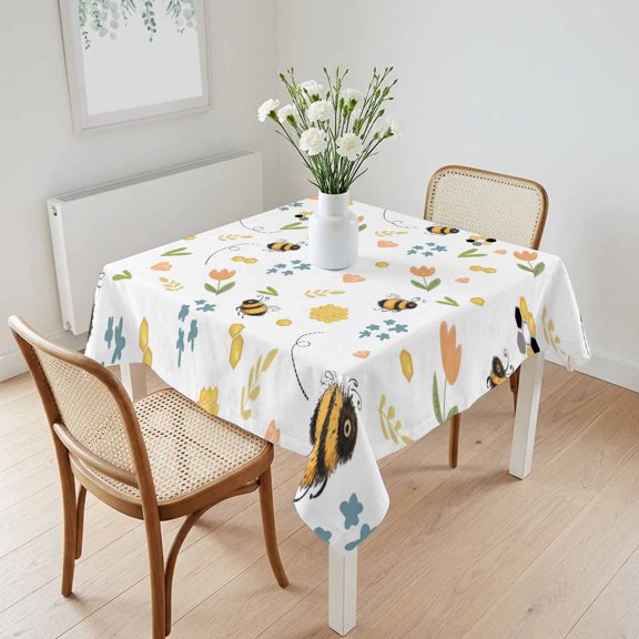 Waterproof Tablecloth Spring Tulips Flower Bees Honeycombs Square Table Cloth 60x60in,Wipeable Washable Table Cover Summer Floral Tablecloths for Dining Tables Kitchen Picnic Camping Ourdoor Party