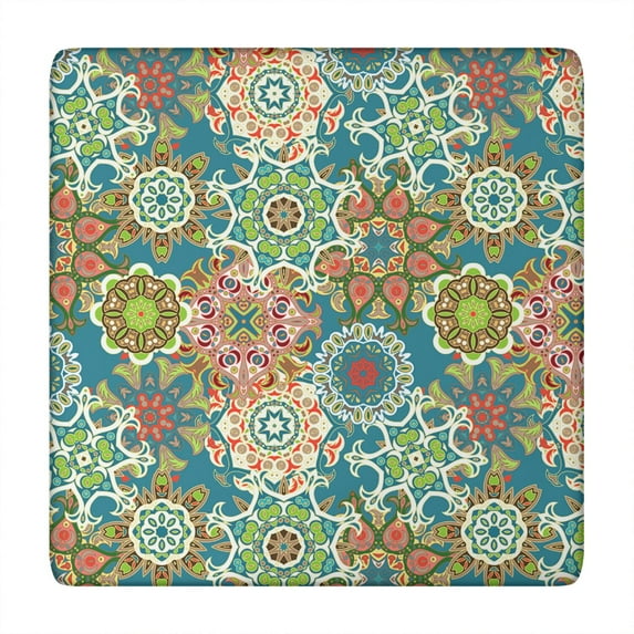 Waterproof Tablecloth Square Rustic Home Decor, Elastic Fitted Vinyl, Backed, Bohemian Artistic Style, 34-36" Table Fit
