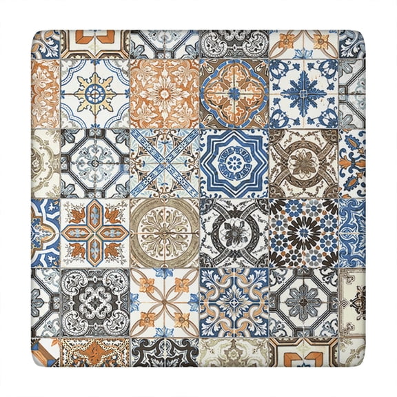 Waterproof Tablecloth Square Rustic Home Decor, Elastic Fitted Vinyl, Backed, Bohemian Artistic Style, 34-36" Table Fit