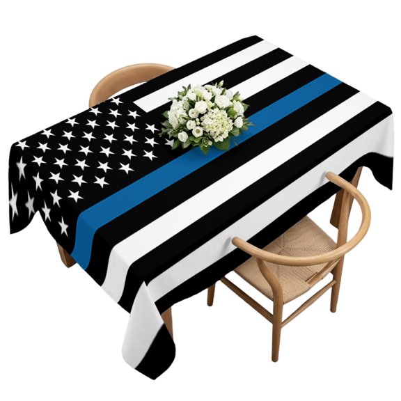 Waterproof Tablecloth Stripes and Stars Independence Day Rectangle Table Cloth 60x120in,Wipeable Washable Table Cover Black US Flag Law Enforcement Tablecloths for Dining Tables Kitchen Picnic