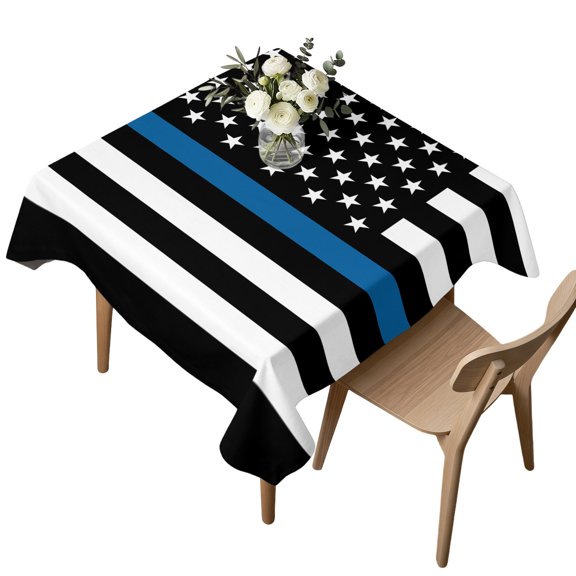 Waterproof Tablecloth Stripes and Stars Independence Day Square Table Cloth 54x54in,Wipeable Washable Table Cover Black US Flag Law Enforcement Tablecloths for Dining Tables Kitchen Picnic Ourdoor