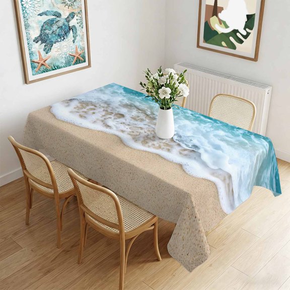 Waterproof Tablecloth Summer Beach Teal Ocean Wave Rectangle Table Cloth 60x102in,Wipeable Washable Table Cover Nautical Seaside Water Ripple Tablecloths for Dining Tables Kitchen Picnic Ourdoor