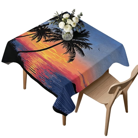 Waterproof Tablecloth Summer Coastal Palms Ocean Dusk Sunset Square Table Cloth 54x54in,Wipeable Washable Table Cover Tropical Island Tablecloths for Dining Tables Kitchen Picnic Camping Ourdoor