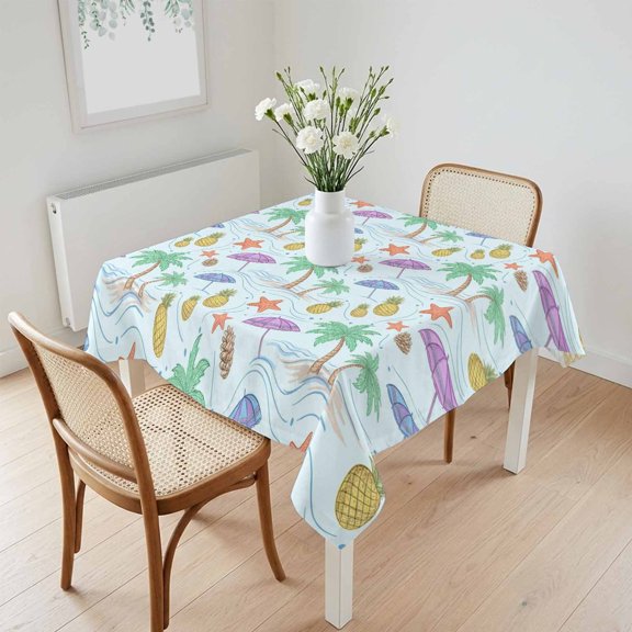 Waterproof Tablecloth Summer Coconut Tree Pineapple Square Table Cloth 60x60in,Wipeable Washable Table Cover Coastal Starfish Beach Theme Tablecloths for Dining Tables Kitchen Picnic Ourdoor