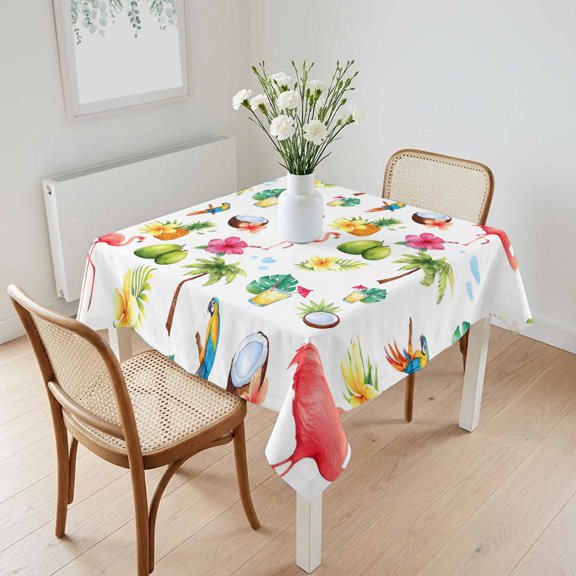 Waterproof Tablecloth Summer Flamingo Flower Coconut Pineapple Square Table Cloth 60x60in,Wipeable Washable Table Cover Tropical Fruit Plant Tablecloths for Dining Tables Kitchen Picnic Ourdoor