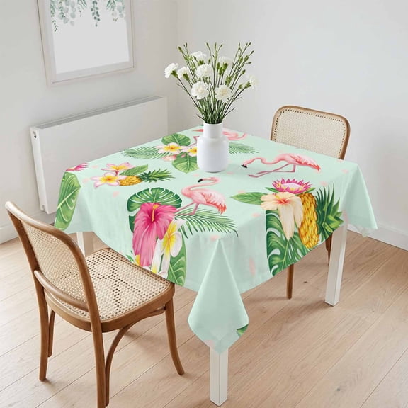 Waterproof Tablecloth Summer Flamingos Tropical Leaf Square Table Cloth 60x60in,Wipeable Washable Table Cover Pink Flower Pineapple Tablecloths for Dining Tables Kitchen Picnic Camping Ourdoor