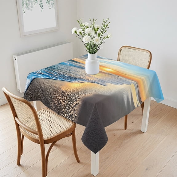 Waterproof Tablecloth Summer Ocean Spray Sunset Square Table Cloth 60x60in,Wipeable Washable Table Cover Seaside Beach Cloud Sky Tablecloths for Dining Tables Kitchen Picnic Camping Ourdoor Party