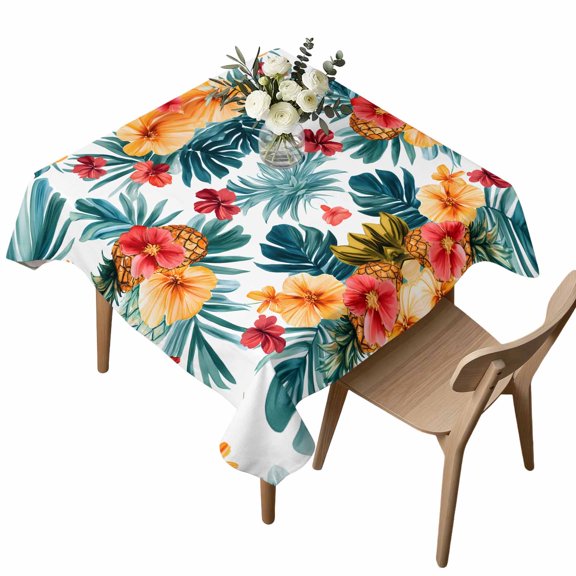 Waterproof Tablecloth Summer Pineapple Flower Square Table Cloth 54x54in,Wipeable Washable Table Cover Tropical Palm Leaves Tablecloths for Dining Tables Kitchen Picnic Camping Outdoor Party