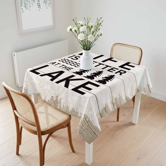 Waterproof Tablecloth Summer Quotes Lake and Forest Square Table Cloth 60x60in,Wipeable Washable Table Cover Farm Wooden Frain Tablecloths for Dining Tables Kitchen Picnic Camping Ourdoor Party