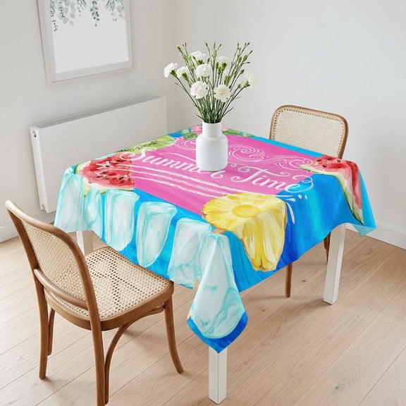 Waterproof Tablecloth Summer Time Ocean Flower Square Table Cloth 60x60in,Wipeable Washable Table Cover Cartoon Popsicles Leaves Tablecloths for Dining Tables Kitchen Picnic Camping Ourdoor Party