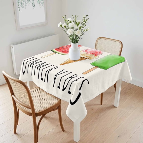 Waterproof Tablecloth Summer Vibes Square Table Cloth 60x60in,Wipeable Washable Table Cover Watercolor Watermelon Popsicle Tablecloths for Dining Tables Kitchen Picnic Camping Ourdoor Party