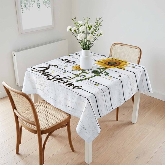 Waterproof Tablecloth My Sunshine Sunflower Quotes Square Table Cloth 60x60in,Wipeable Washable Table Cover Farm Gray Wood Board Tablecloths for Dining Tables Kitchen Picnic Camping Ourdoor Party