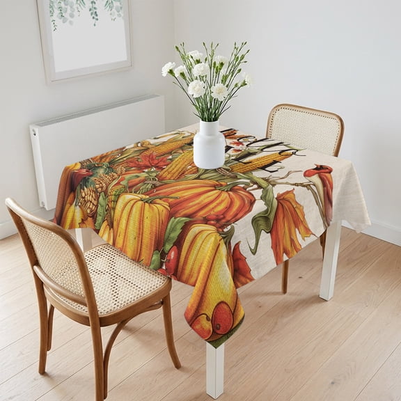 Waterproof Tablecloth Thanksgiving Orange Pumpkin Fall Maple Leaves Square Table Cloth 60x60in,Wipeable Washable Table Cover Farm Corn Retro Linen Tablecloths for Dining Tables Kitchen Picnic