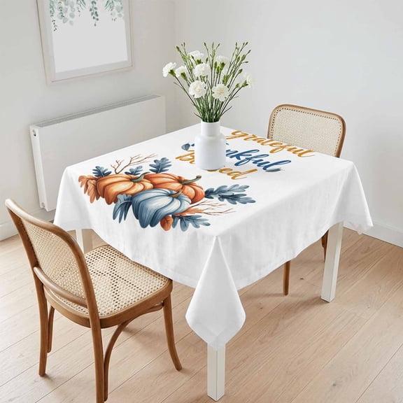 Waterproof Tablecloth Thanksgiving Pumpkin Fall Leaves Square Table Cloth 60x60in,Wipeable Washable Table Cover Grateful Blessed Tablecloths for Dining Tables Kitchen Picnic Camping Outdoor Party