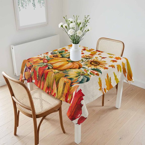 Waterproof Tablecloth Thanksgiving Pumpkin Fall Orange Maple Leaf Square Table Cloth 60x60in,Wipeable Washable Table Cover Retro Linen Tablecloths for Dining Tables Kitchen Picnic Camping Ourdoor
