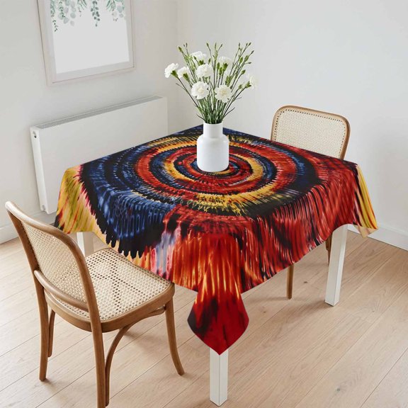 Waterproof Tablecloth Tie-dye Red Gradient Abstract Style Square Table Cloth 60x60in,Wipeable Washable Table Cover Ethnic Tribal Theme Tablecloths for Dining Tables Kitchen Picnic Camping Ourdoor