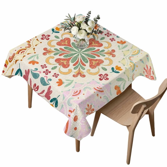 Waterproof Tablecloth Turkey Floral Pattern Square Table Cloth 54x54in,Wipeable Washable Table Cover Retro Bohemian Art Tablecloths for Dining Tables Kitchen Picnic Camping Ourdoor Party