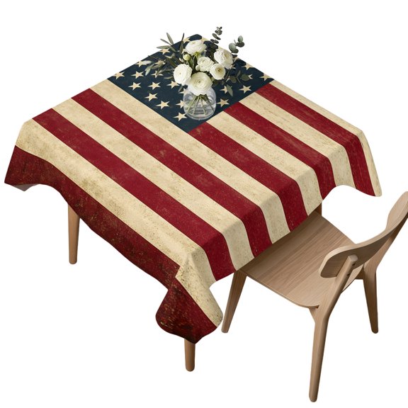 Waterproof Tablecloth USA Flag Stars and Stripes Square Table Cloth 54x54in,Wipeable Washable Table Cover Independence Day Patriotic Tablecloths for Dining Tables Kitchen Picnic Camping Ourdoor