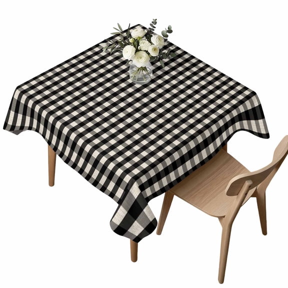 Waterproof Tablecloth Vintage Black Buffalo Plaid Square Table Cloth 54x54in,Wipeable Washable Table Cover Country Checkerboard Tablecloths for Dining Tables Kitchen Picnic Camping Ourdoor Party
