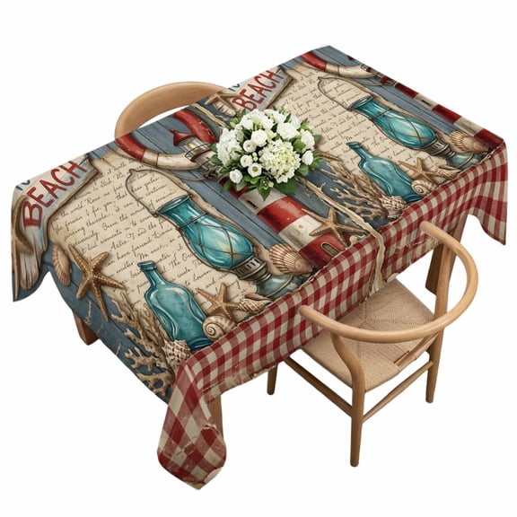 Waterproof Tablecloth Vintage Nautical Lighthouse on Wooden Rectangle Table Cloth 60x120in,Wipeable Washable Table Cover to The Beach Quote Tablecloths for Dining Tables Kitchen Picnic Ourdoor