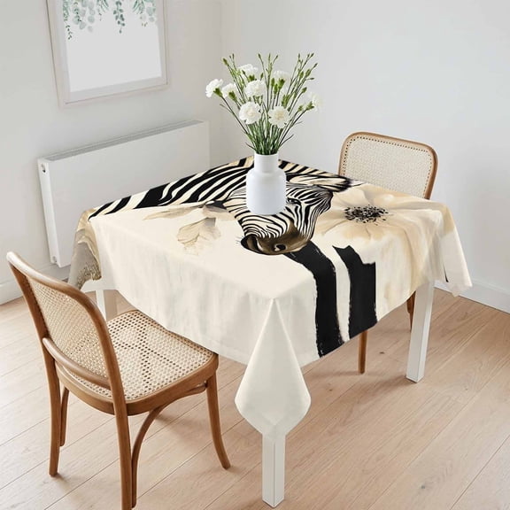 Waterproof Tablecloth Vintage Zebra Print Flower Square Table Cloth 60x60in,Wipeable Washable Table Cover Farmhouse Animal Blossom Floral Tablecloths for Dining Tables Kitchen Picnic Ourdoor