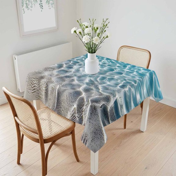 Waterproof Tablecloth Water Ripple Seaside Beach Square Table Cloth 60x60in,Wipeable Washable Table Cover Summer Ocean Theme Tablecloths for Dining Tables Kitchen Picnic Camping Ourdoor Party