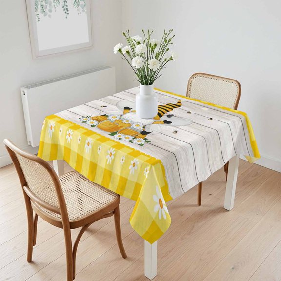 Waterproof Tablecloth Watercolor Bee Dwarfs Square Table Cloth 60x60in,Wipeable Washable Table Cover Daisy Yellow Gauze Tablecloths for Dining Tables Kitchen Picnic Camping Ourdoor Party