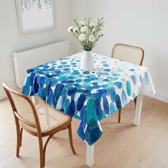 Waterproof Tablecloth Watercolor Blue Polka Dot Square Table Cloth 60x60in,Wipeable Washable Table Cover Gradient Wavepoint Tablecloths for Dining Tables Kitchen Picnic Camping Ourdoor Party