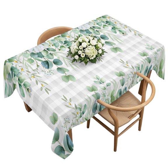 Waterproof Tablecloth Watercolor Daisy Eucalyptus Rectangle Table Cloth 60x120in,Wipeable Washable Table Cover Flower Leaves on Gray Buffalo Tablecloths for Dining Tables Kitchen Picnic Ourdoor