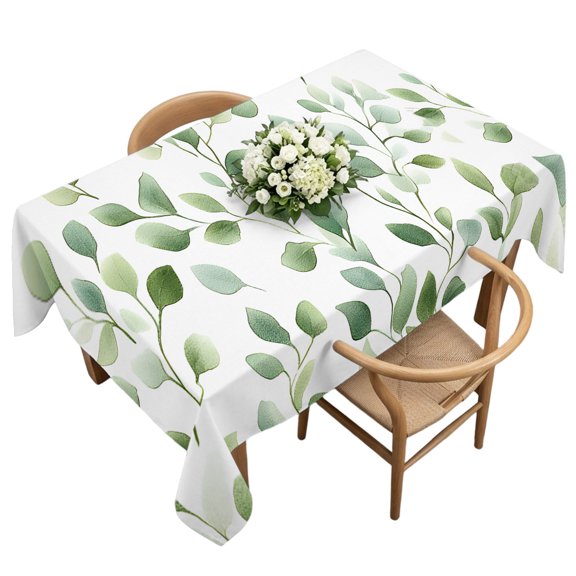 Waterproof Tablecloth Watercolor Eucalyptus Leaves Rectangle Table Cloth 60x120in,Wipeable Washable Table Cover Green Leaf Tablecloths for Dining Tables Kitchen Picnic Camping Ourdoor Party