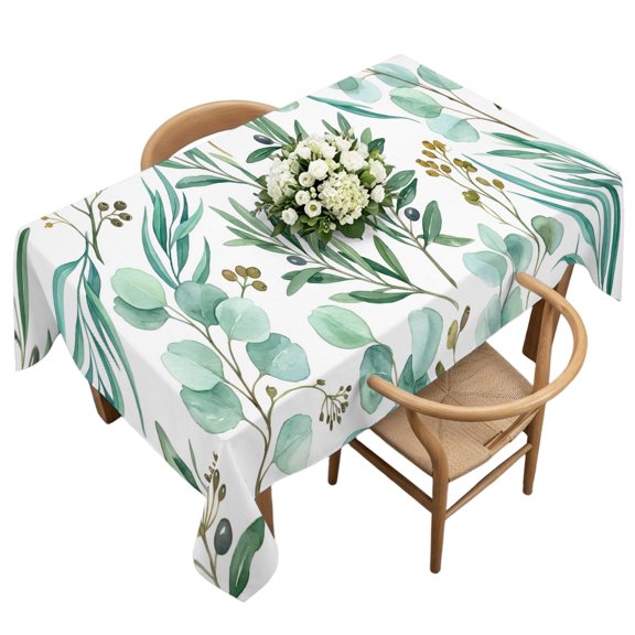 Waterproof Tablecloth Watercolor Eucalyptus Leaves Rectangle Table Cloth 60x120in,Wipeable Washable Table Cover Spring Green Foliage Branch Tablecloths for Dining Tables Kitchen Picnic Ourdoor