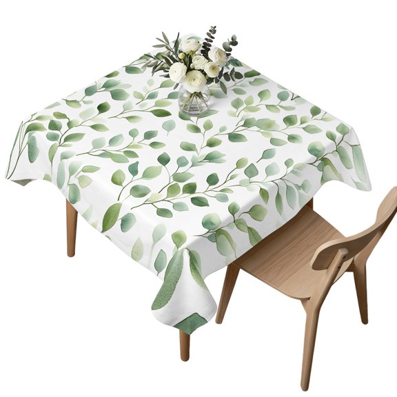 Waterproof Tablecloth Watercolor Eucalyptus Leaves Square Table Cloth 54x54in,Wipeable Washable Table Cover Green Leaf Tablecloths for Dining Tables Kitchen Picnic Camping Ourdoor Party