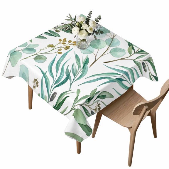Waterproof Tablecloth Watercolor Eucalyptus Leaves Square Table Cloth 54x54in,Wipeable Washable Table Cover Spring Green Foliage Branch Tablecloths for Dining Tables Kitchen Picnic Camping Ourdoor