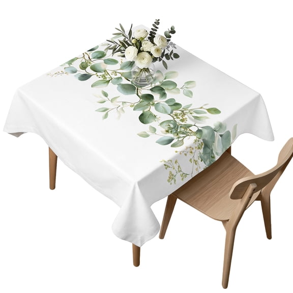 Waterproof Tablecloth Watercolor Farm Eucalyptus Leaves Square Table Cloth 54x54in,Wipeable Washable Table Cover Rustic Green Foliage Leaf Tablecloths for Dining Tables Kitchen Picnic Ourdoor