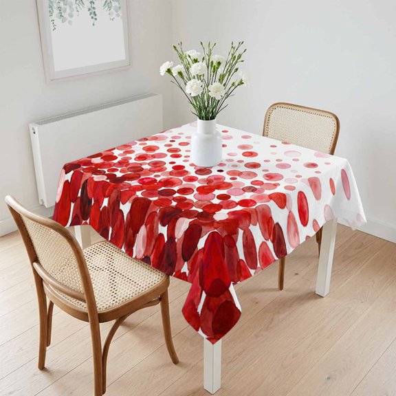 Waterproof Tablecloth Watercolor Gradient Polka Dot Square Table Cloth 60x60in,Wipeable Washable Table Cover Abstract Red Ombre Circle Tablecloths for Dining Tables Kitchen Picnic Camping Ourdoor