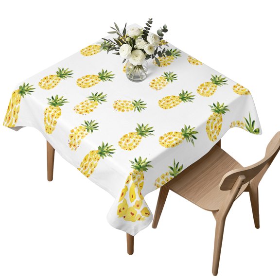 Waterproof Tablecloth Watercolor Pineapple on White Square Table Cloth 54x54in,Wipeable Washable Table Cover Seamless Summer Fruit Tablecloths for Dining Tables Kitchen Picnic Camping Ourdoor Party