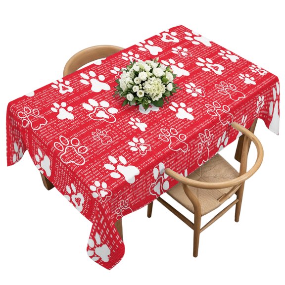 Waterproof Tablecloth White Dog Paw Claws Rectangle Table Cloth 60x120in,Wipeable Washable Table Cover Red Plaid Background Tablecloths for Dining Tables Kitchen Picnic Camping Ourdoor Party
