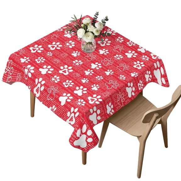 Waterproof Tablecloth White Dog Paw Claws Square Table Cloth 54x54in,Wipeable Washable Table Cover Red Plaid Background Tablecloths for Dining Tables Kitchen Picnic Camping Ourdoor Party