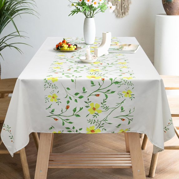 Waterproof Tablecloth, Yellow Flower Table Cloth for Rectangle Tables, Stain Resistant Decorative Table Cover for Kitchen Patio Dining Parties Picnic, Indoor Outdoor(60 * 84in, 4-6 Seat)