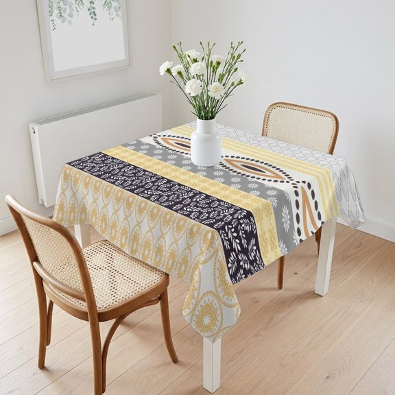 Waterproof Tablecloth Yellow Gray Geometric Retro Bohemia Square Table Cloth 60x60in,Wipeable Washable Table Cover Country Leaves Floral Tablecloths for Dining Tables Kitchen Picnic Camping Ourdoor